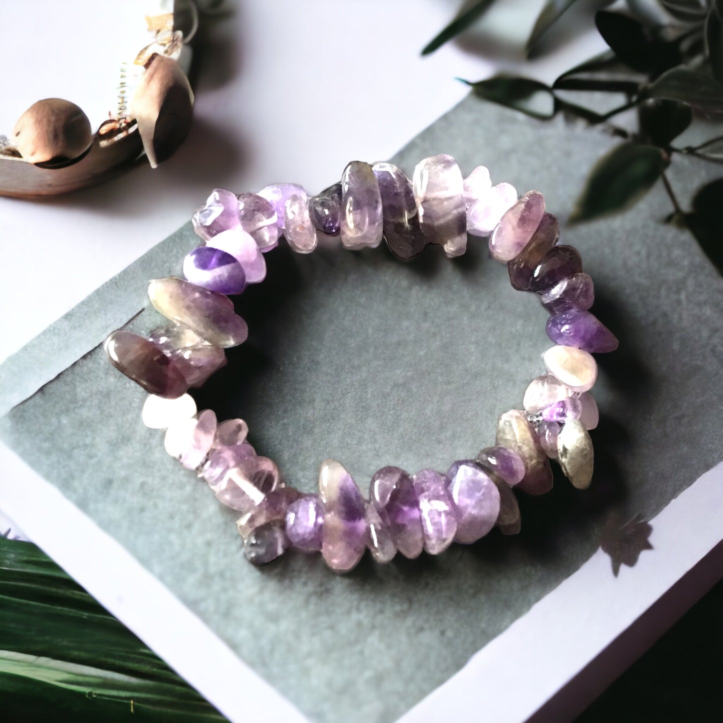 Amethyst Trommelstein Splitterarmband  *Reinigung*  - echter Amethyst Edelstein-Schmuck & Chakra-Armband für Damen & Herren