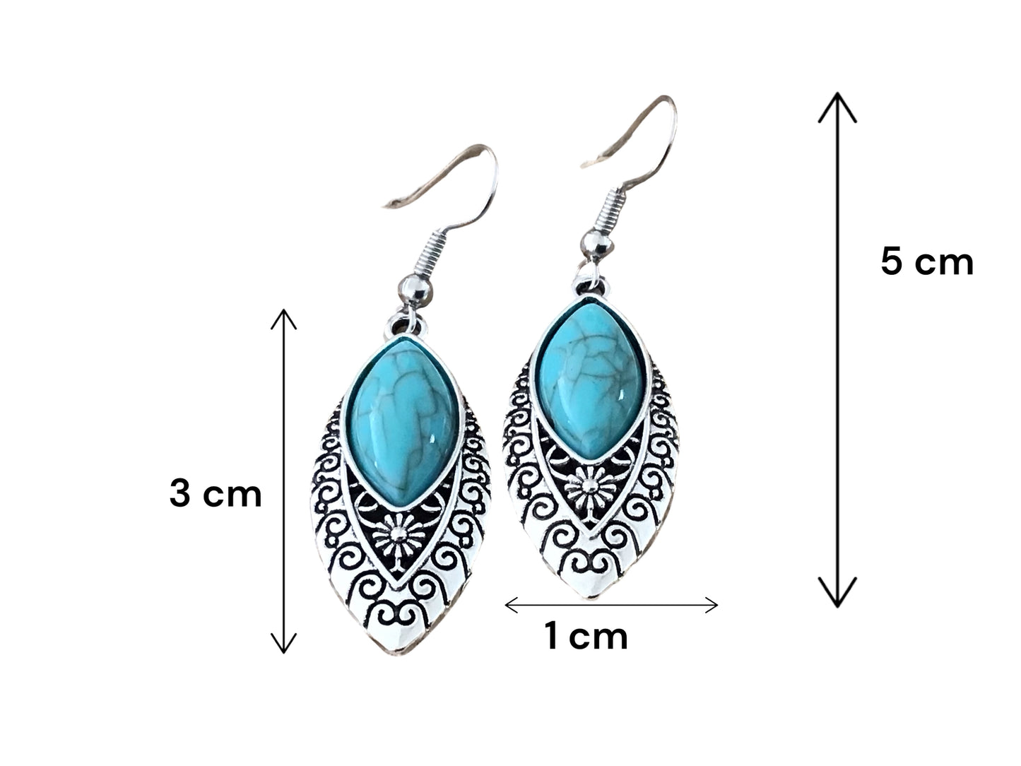 Schmuckset Türkenit Tropfenform | Kette und Ohrringe | Trachtenschmuck | Edelstahl versilbert | in Samtsäckchen | Ihre Energie immer dabei