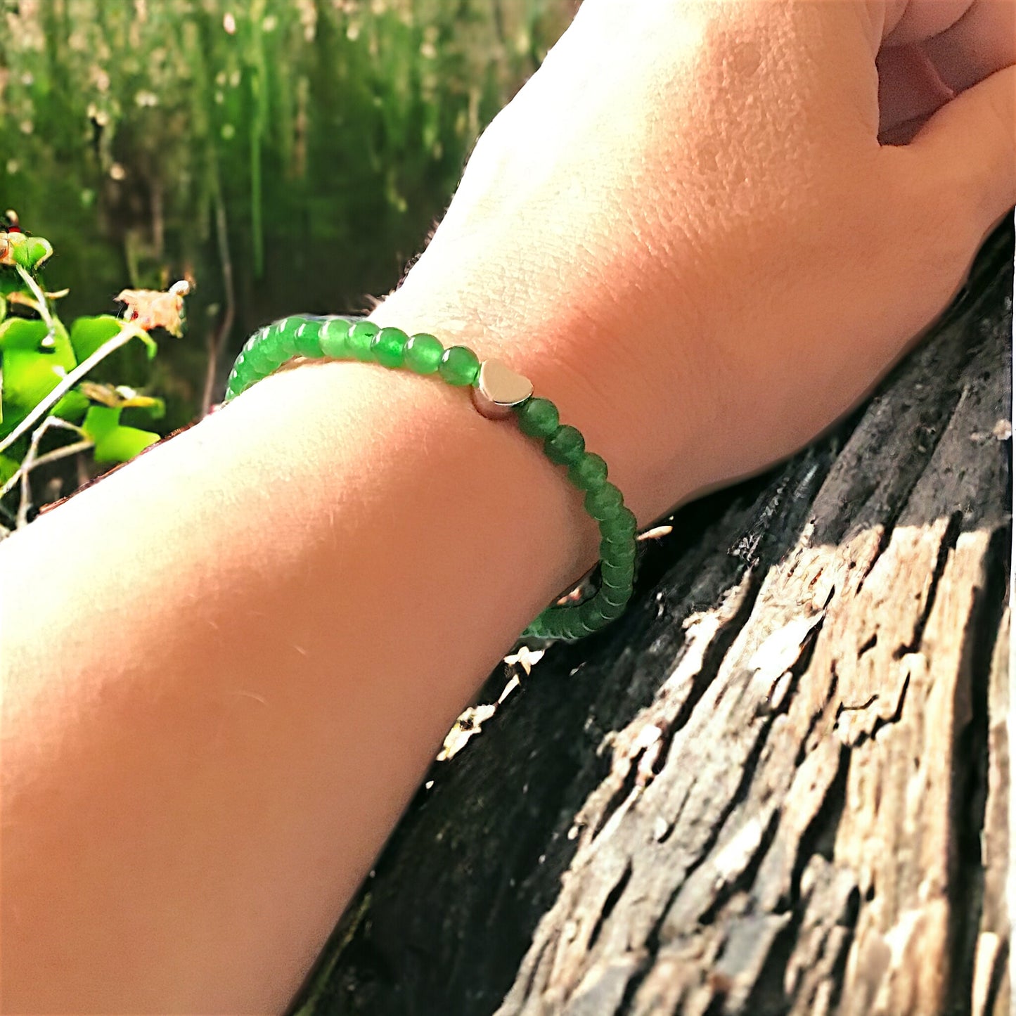 Steinfixx® - Grüne Jade Perlenarmband mit 925 Silberperle und silbernem Herz - Entgiftung - Hochwertiges Edelsteinarmband für Damen & Herren | Handgemachter Energieschmuck