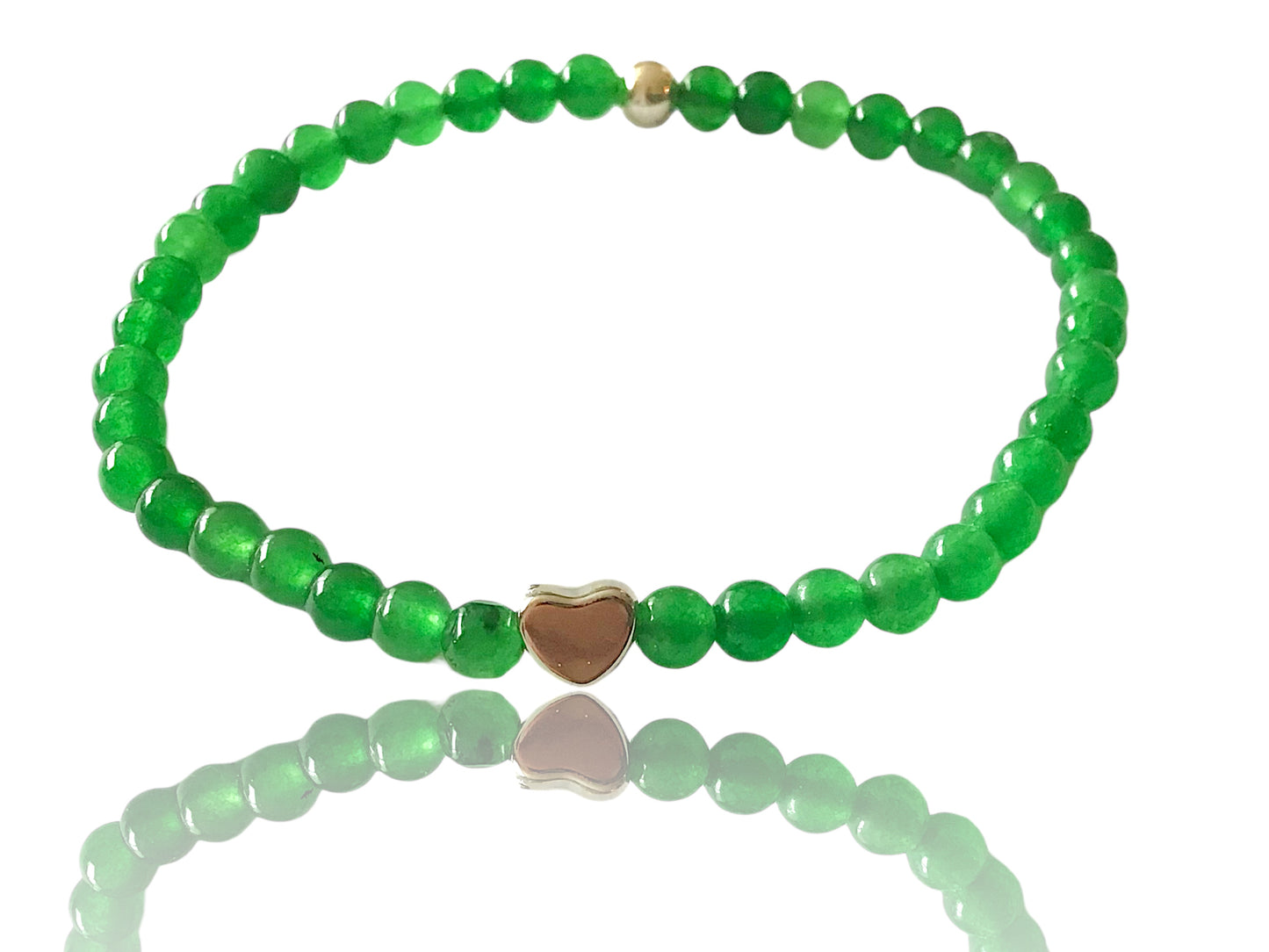 Steinfixx® - Grüne Jade Perlenarmband mit 925 Silberperle und silbernem Herz - Entgiftung - Hochwertiges Edelsteinarmband für Damen & Herren | Handgemachter Energieschmuck