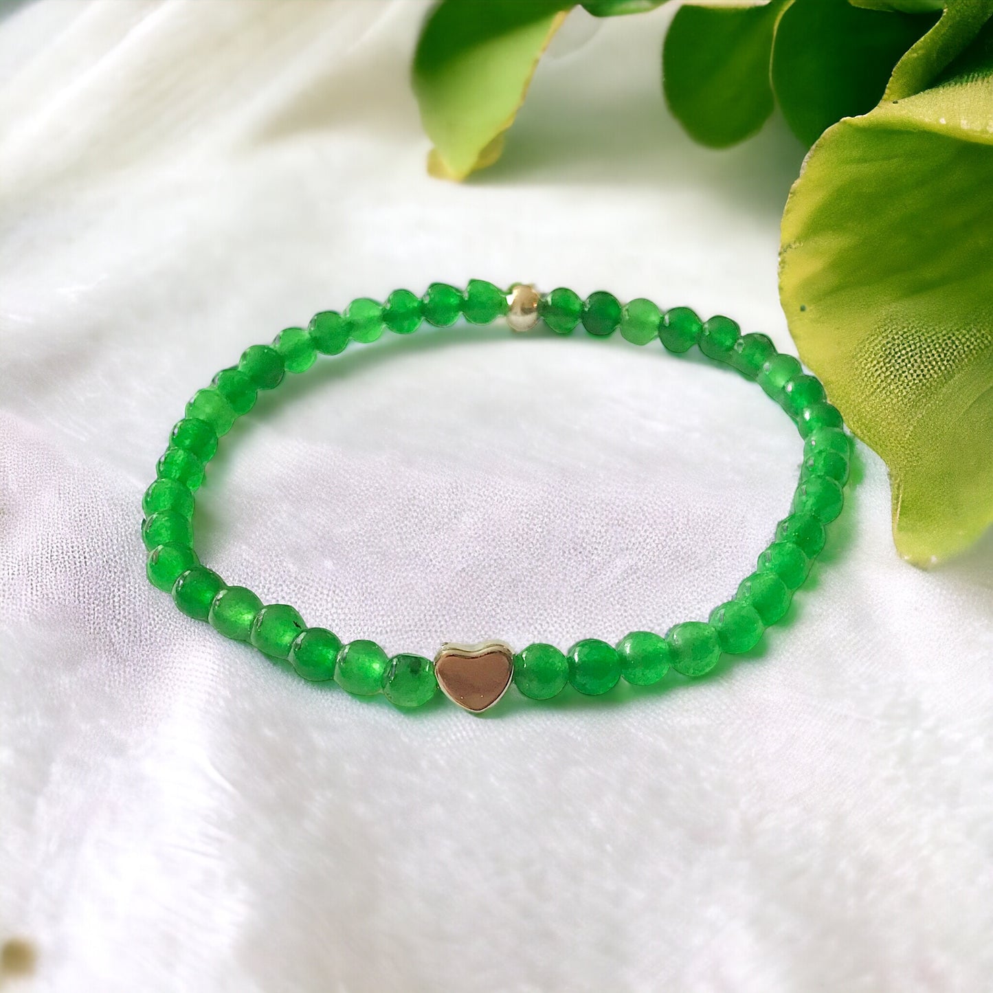 Steinfixx® - Grüne Jade Perlenarmband mit 925 Silberperle und silbernem Herz - Entgiftung - Hochwertiges Edelsteinarmband für Damen & Herren | Handgemachter Energieschmuck