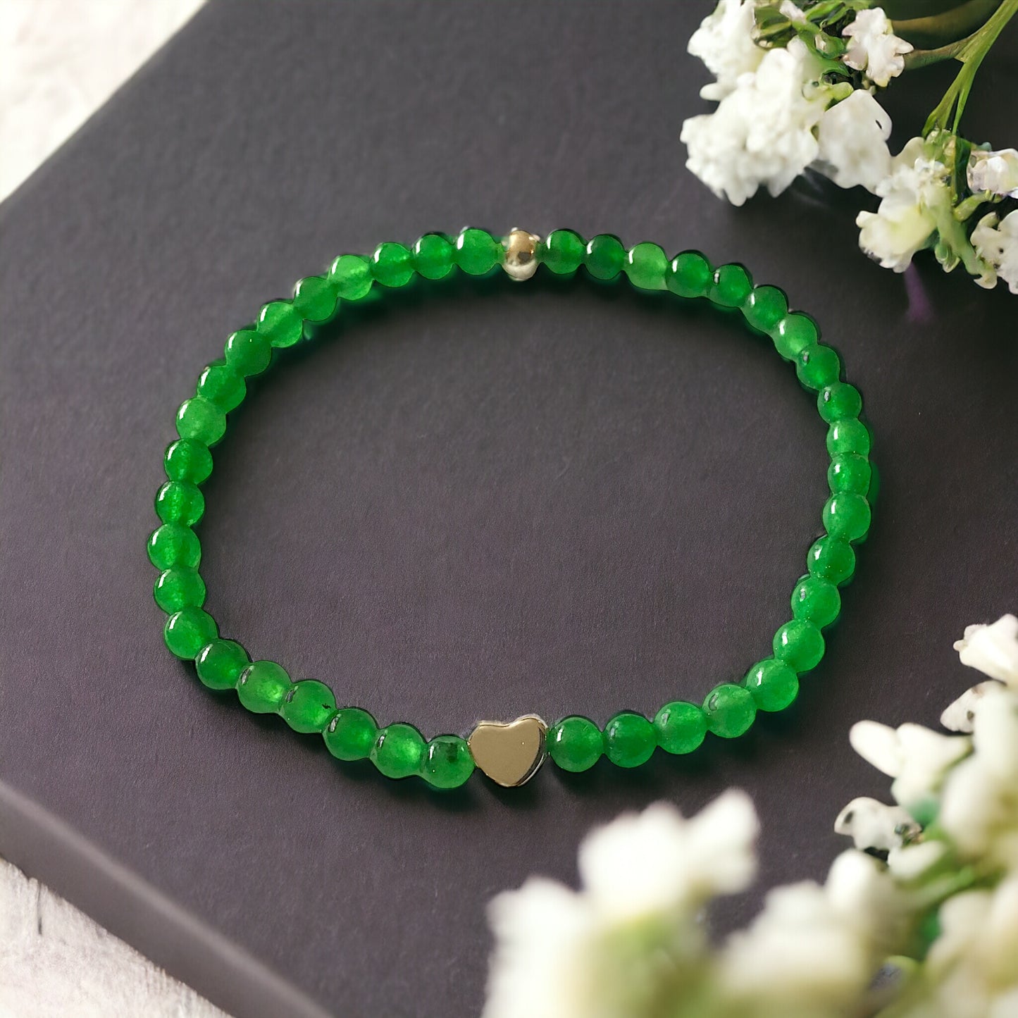 Steinfixx® - Grüne Jade Perlenarmband mit 925 Silberperle und silbernem Herz - Entgiftung - Hochwertiges Edelsteinarmband für Damen & Herren | Handgemachter Energieschmuck