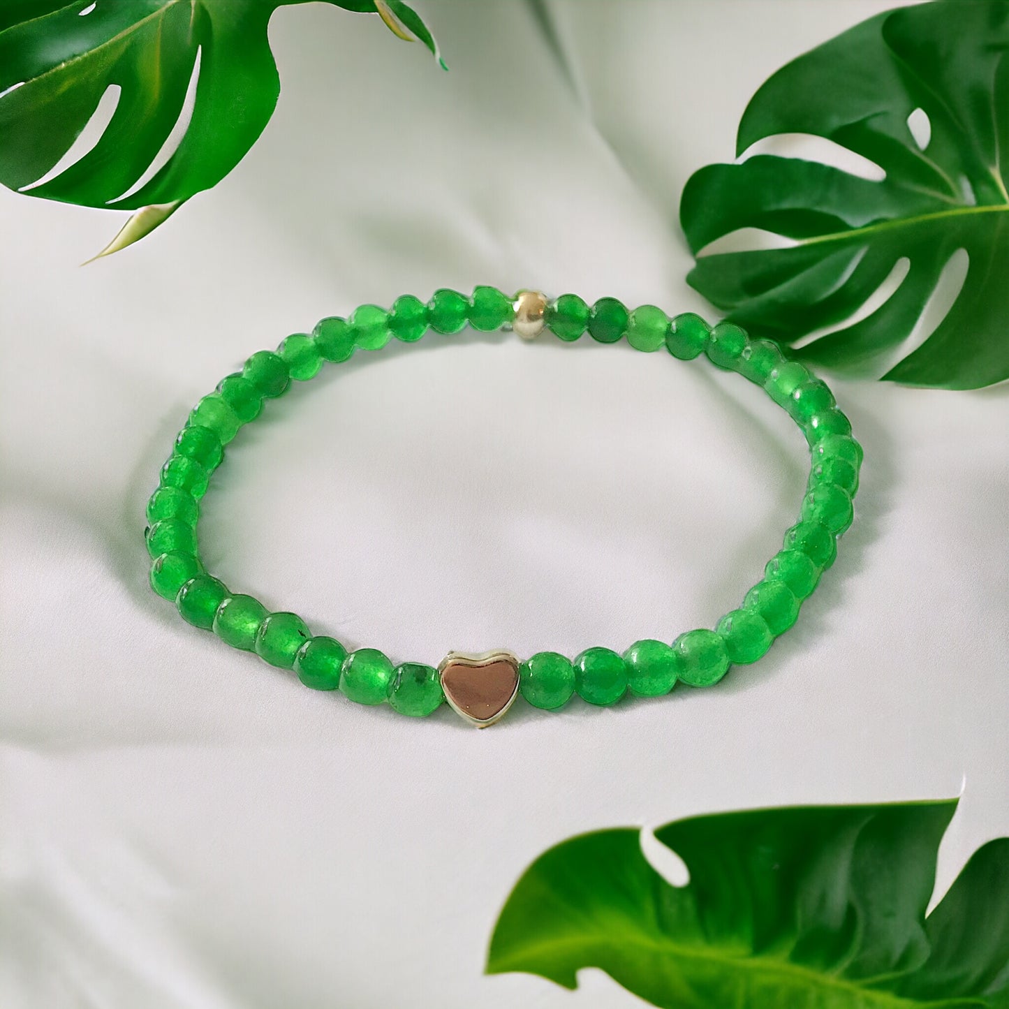 Steinfixx® - Grüne Jade Perlenarmband mit 925 Silberperle und silbernem Herz - Entgiftung - Hochwertiges Edelsteinarmband für Damen & Herren | Handgemachter Energieschmuck