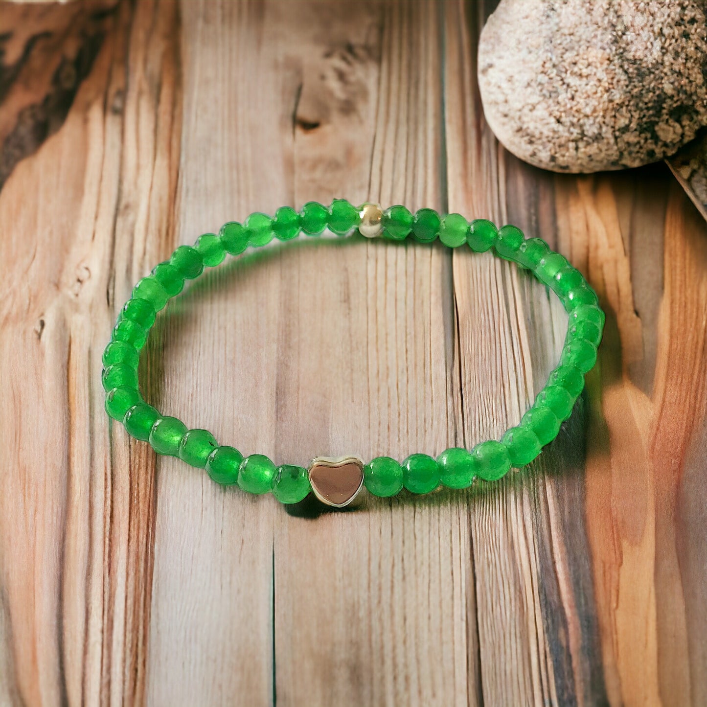 Steinfixx® - Grüne Jade Perlenarmband mit 925 Silberperle und silbernem Herz - Entgiftung - Hochwertiges Edelsteinarmband für Damen & Herren | Handgemachter Energieschmuck