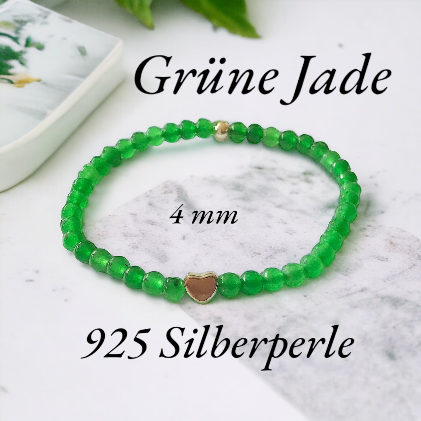 Steinfixx® - Grüne Jade Perlenarmband mit 925 Silberperle und silbernem Herz - Entgiftung - Hochwertiges Edelsteinarmband für Damen & Herren | Handgemachter Energieschmuck