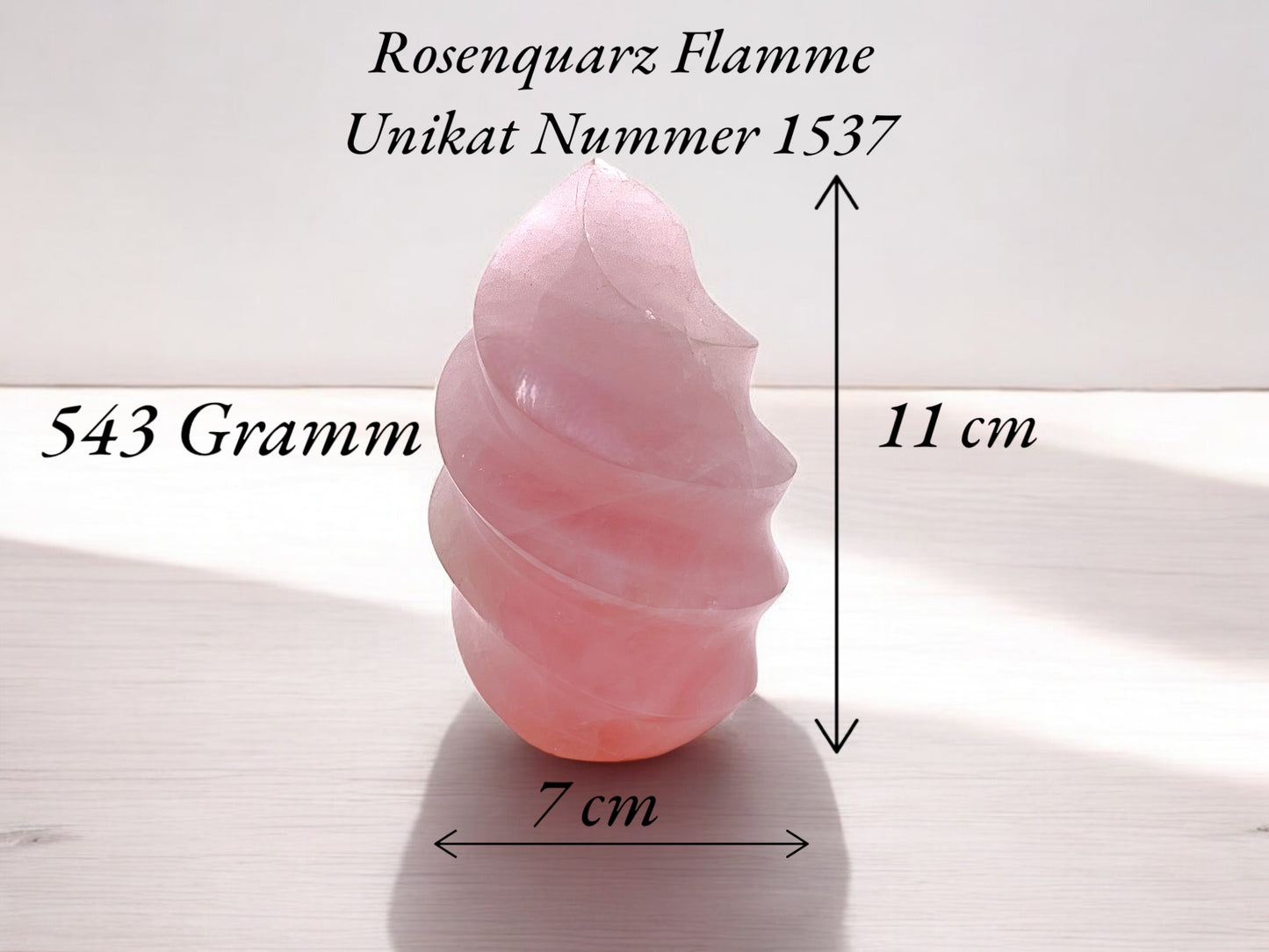 Steinfixx® - Große, edle Kristall Flamme aus Rosenquarz | Unikat 1537 | 713 Gr. | 11*7*6 cm | Edelsteinspirale | Computerstein | Dekoration