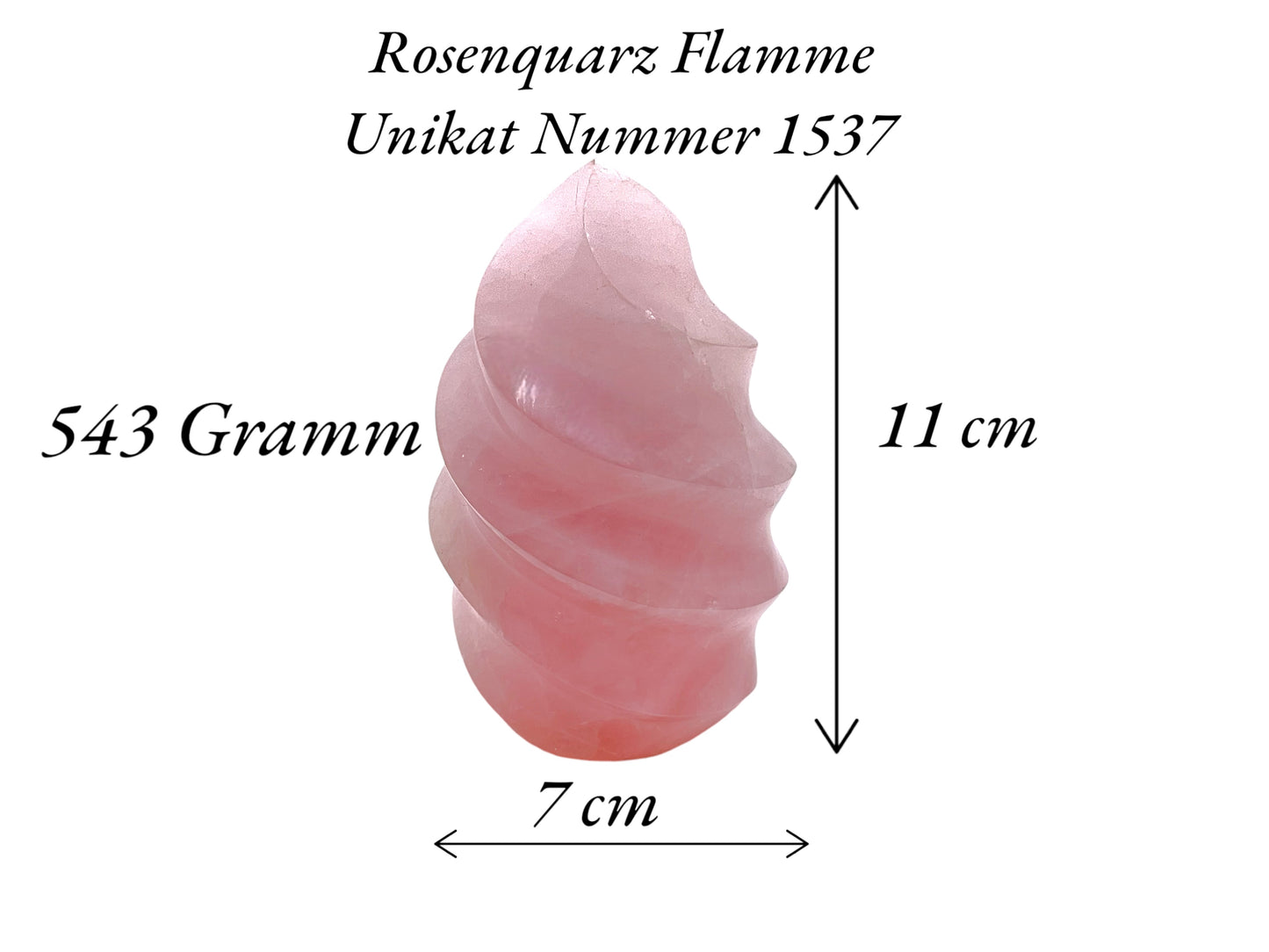 Steinfixx® - Große, edle Kristall Flamme aus Rosenquarz | Unikat 1537 | 713 Gr. | 11*7*6 cm | Edelsteinspirale | Computerstein | Dekoration