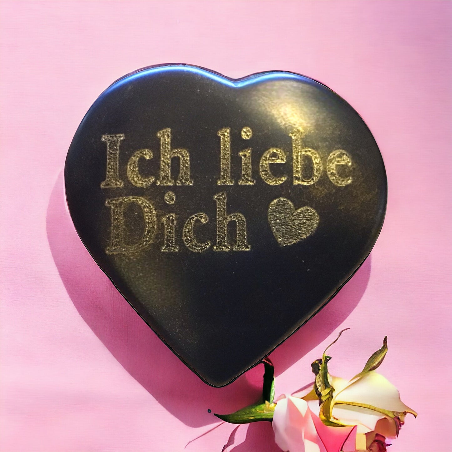 Steinfixx® - Echtes Basalt Herz mit Gravur "Ich liebe Dich" | Rückseite mit Namen individualisierbar | Hot-Stone | Geschenk für den Lieblingsmenschen