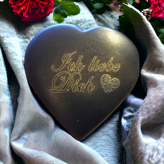 Steinfixx® - Echtes Basalt Herz mit Gravur "Ich liebe Dich" | Rückseite mit Namen individualisierbar | Hot-Stone | Geschenk für den Lieblingsmenschen