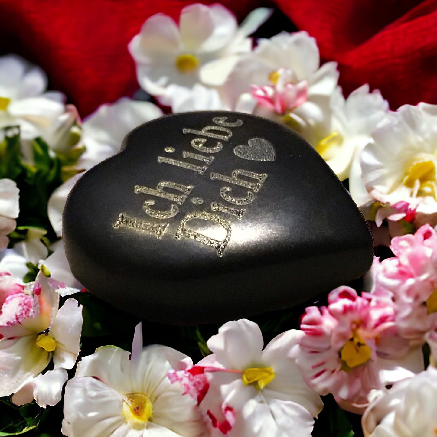 Steinfixx® - Echtes Basalt Herz mit Gravur "Ich liebe Dich" | Rückseite mit Namen individualisierbar | Hot-Stone | Geschenk für den Lieblingsmenschen