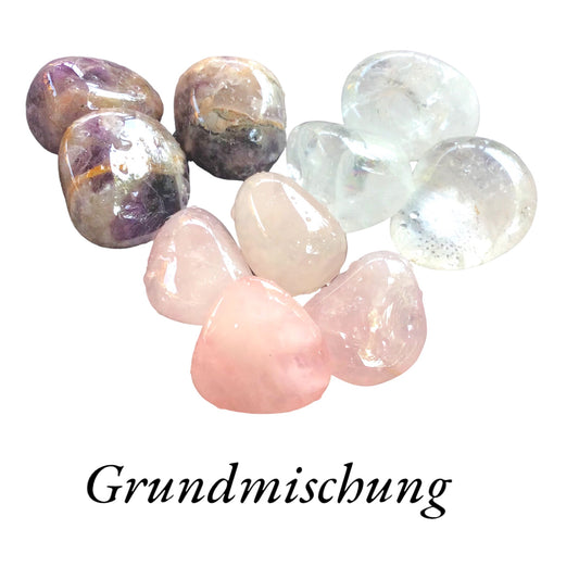 Premium Edelstein-Quellwasser-Set "Grundmischung" | Trommelsteine zur Energetisierung von Trinkwasser  | 21 Seiten Anleitung |Top 1A Heilsteine | Wasserbelebung