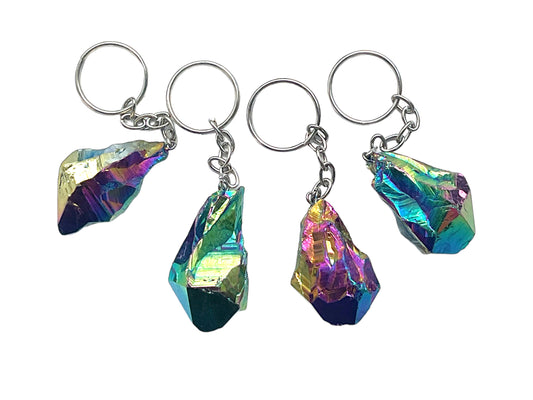 Steinfixx® Wunderschöner Amethyst Titanium Aura Quarz Schlüsselanhänger I Rainbow I Quarz-Aura I Titanium I Heilkristall I Heistein I USA I SALE