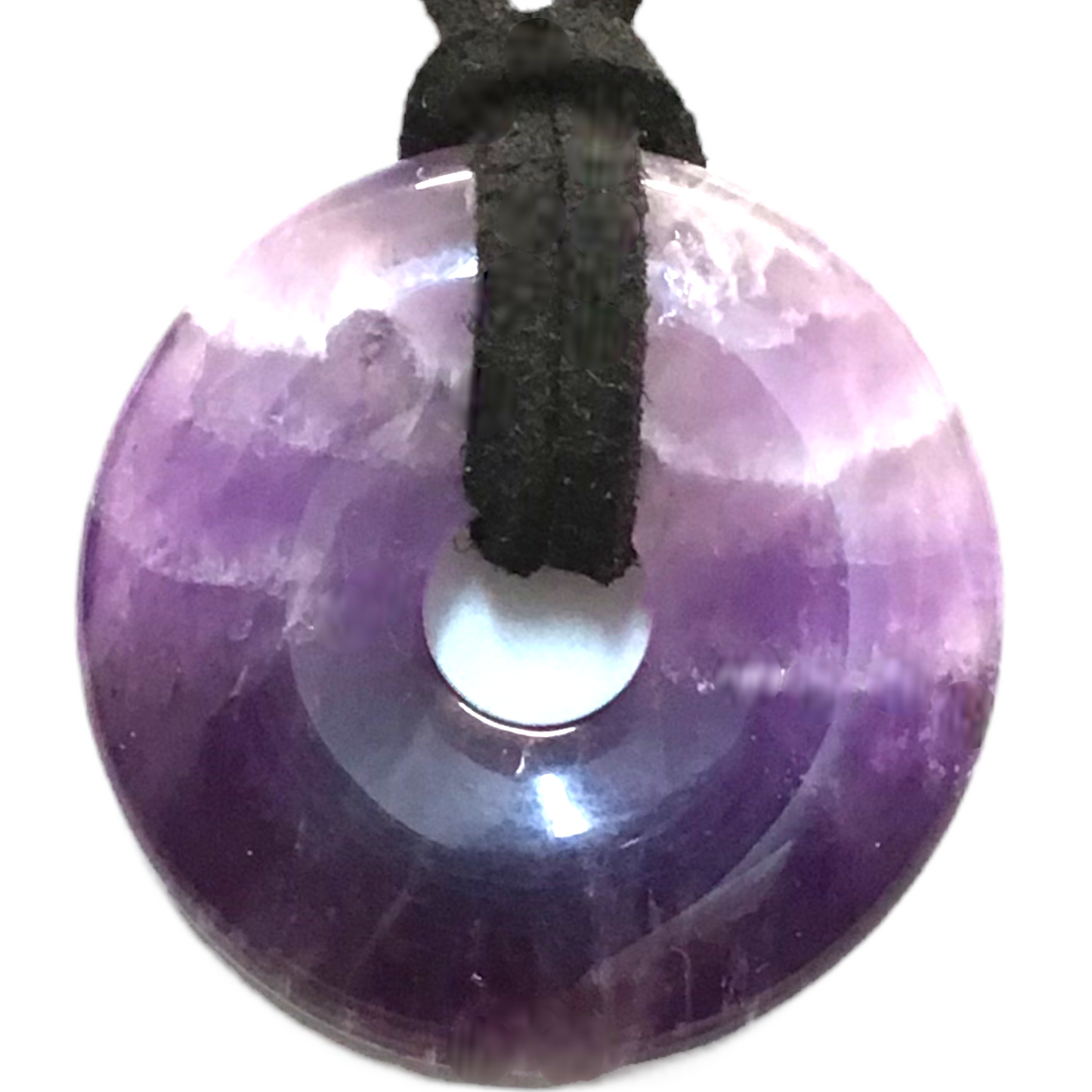 Premium Edelstein-Donut Amethyst top Qualität optional als Kette mit versilberter oder vergoldeter Spirale und Wildlederband