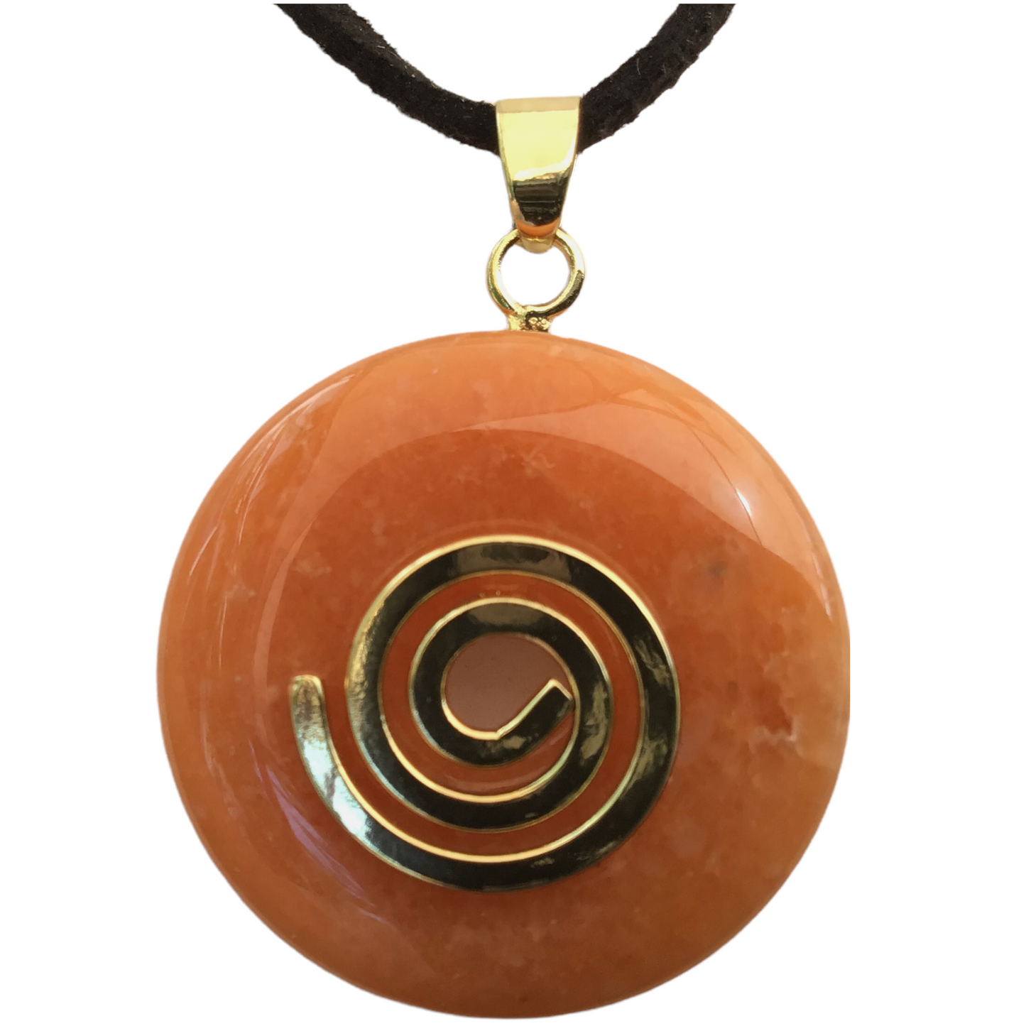 Premium Edelstein-Donut Aventurin rot optional als Kette mit versilberter oder vergoldeter Spirale und Wildlederband