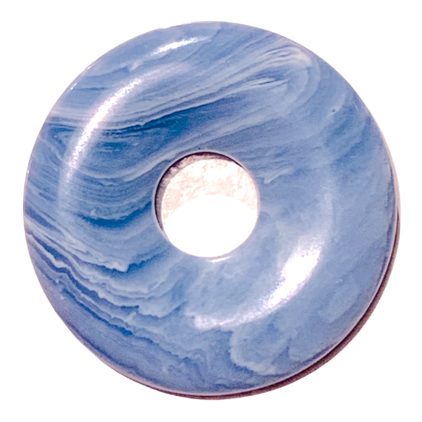 Premium Chalcedon Edelstein-Donut optional als Kette mit versilberter oder vergoldeter Spirale und Wildlederband