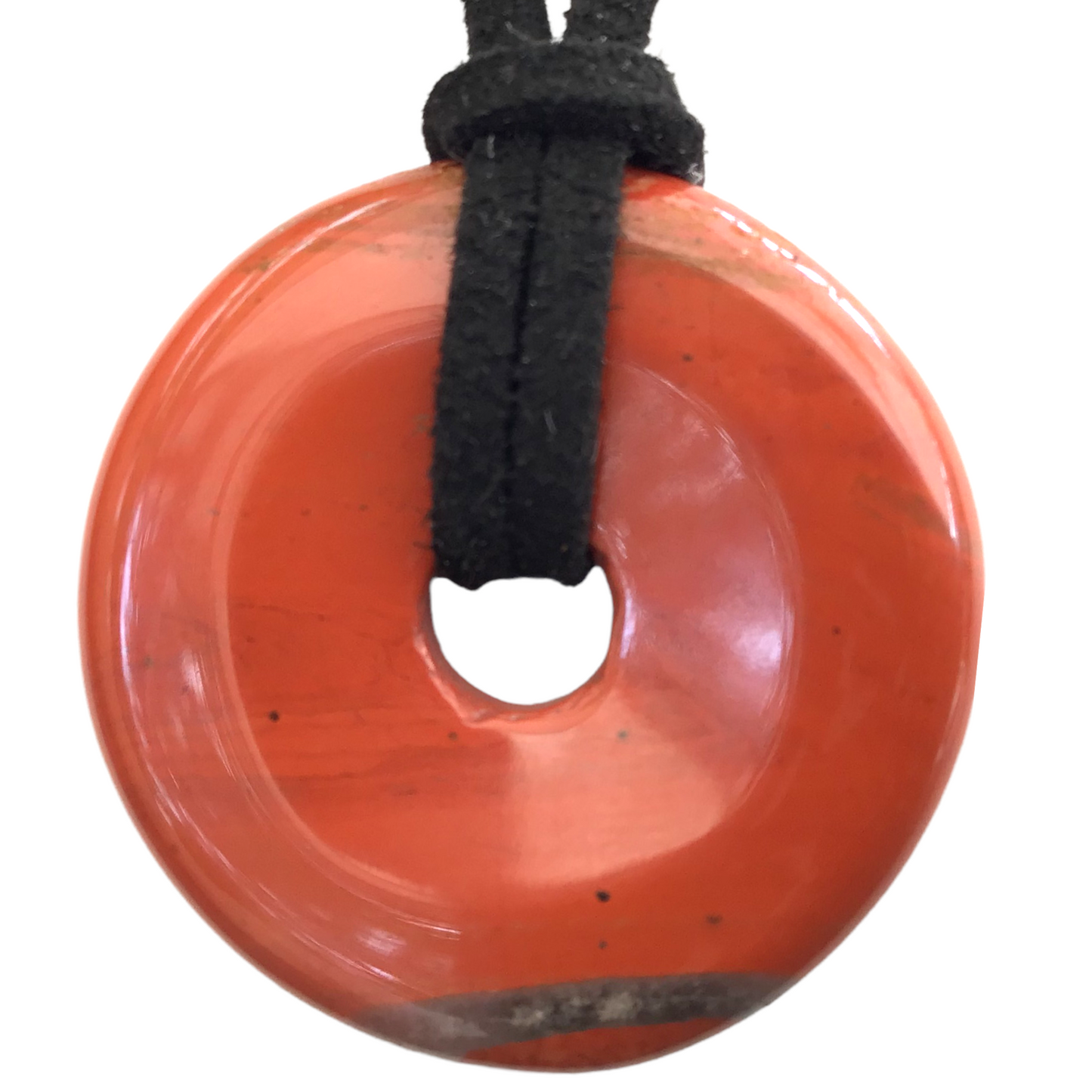 Premium Edelstein-Donut Jaspis rot optional als Kette mit versilberter oder vergoldeter Spirale und Wildlederband