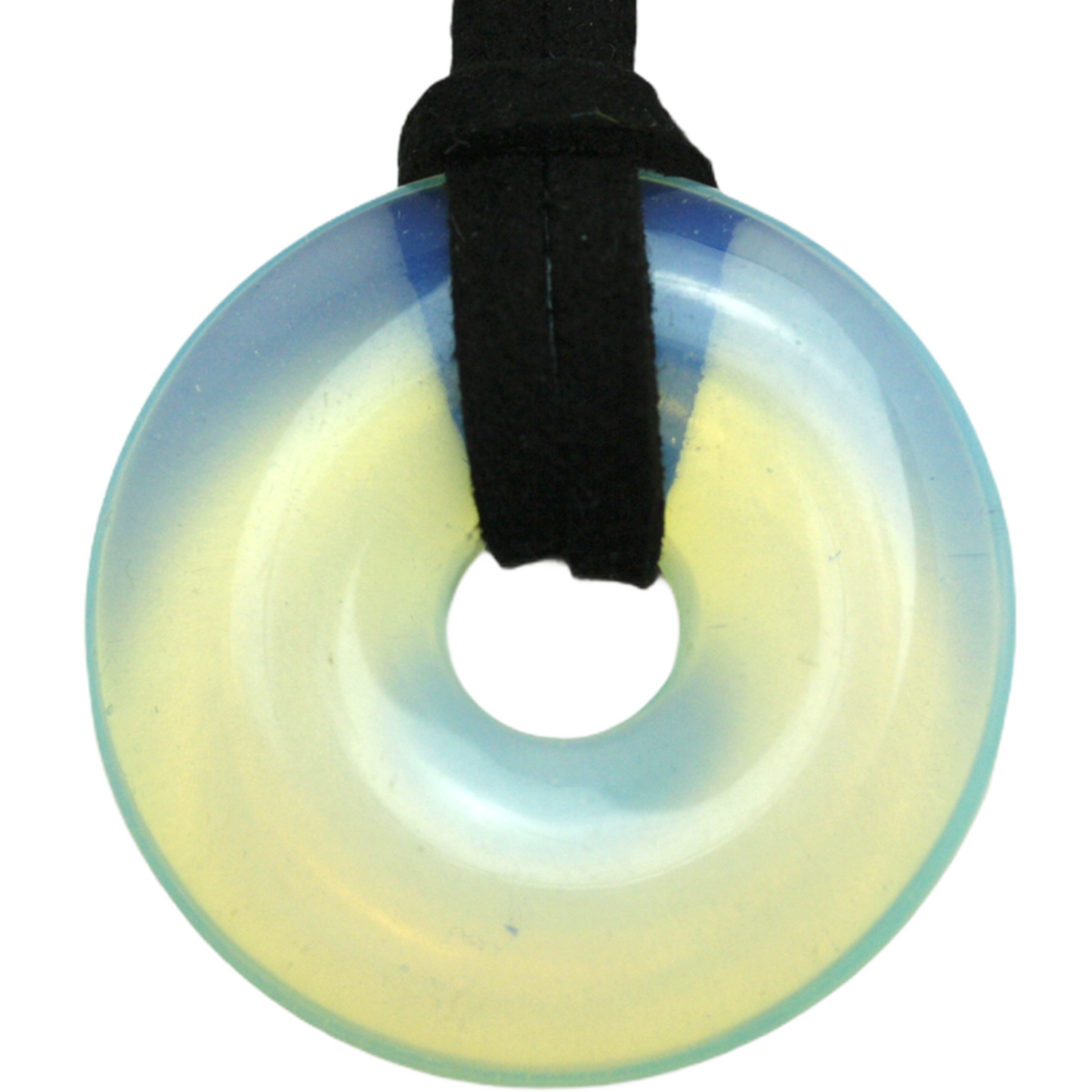 Premium Edelstein-Donut Opalglas optional als Kette mit versilberter oder vergoldeter Spirale und Wildlederband