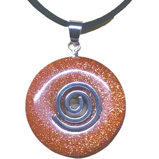 Premium Edelstein-Donut Goldfluss optional als Kette mit versilberter oder vergoldeter Spirale und Wildlederband