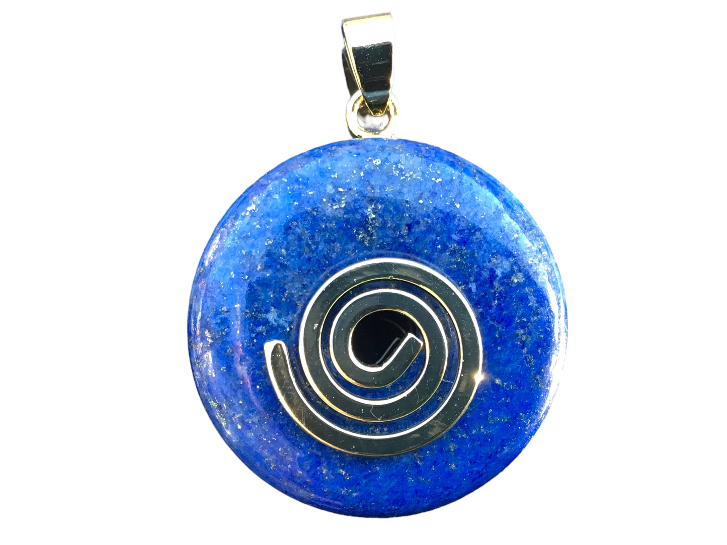 Premium Lapislazuli Edelstein-Donut optional als Kette mit versilberter oder vergoldeter Spirale und Wildlederband